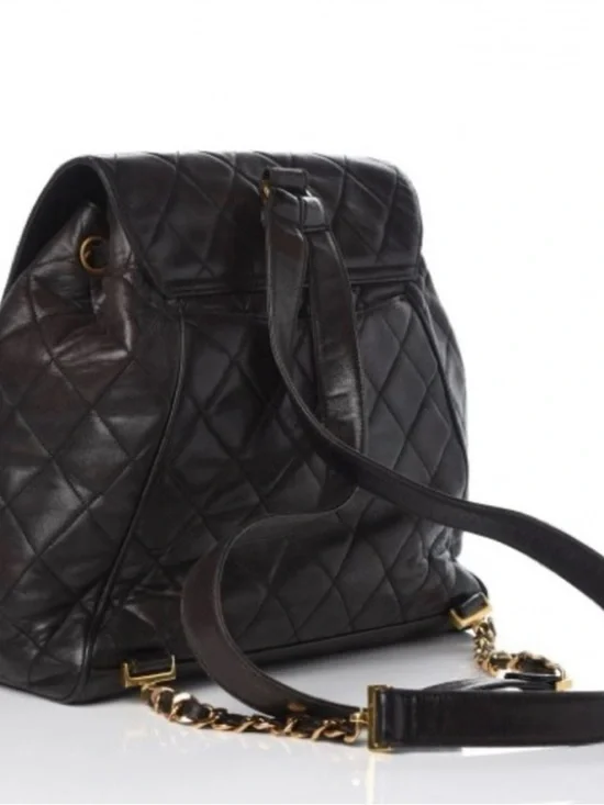 CHANEL Black Quilted Leather Backpack with Gold CC Emblem - Picture 4 of 8